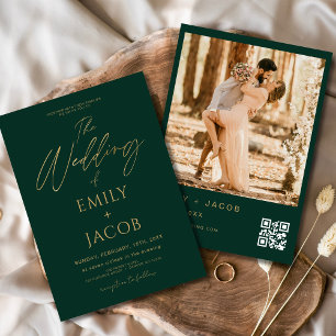 Invitation Emerald Green Gold Mariage QR Code Script photo