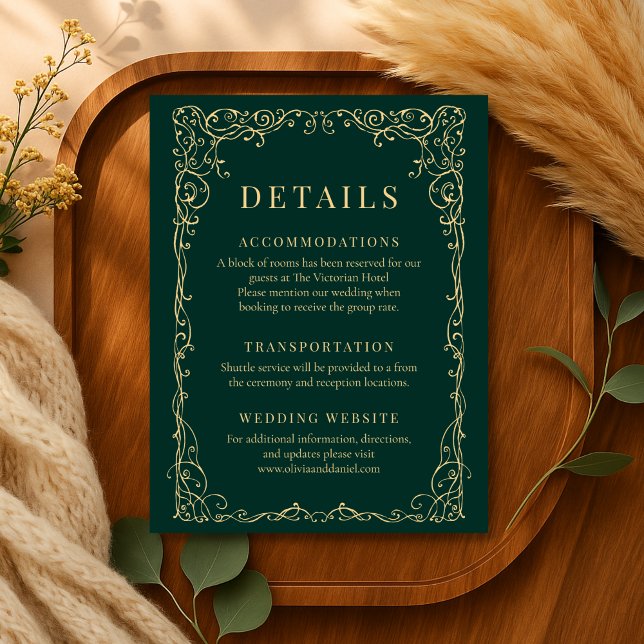 Invitation Emerald Green Gold Minimalist Wedding Details (Créateur téléchargé)