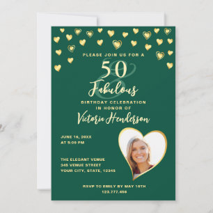 Invitation Emerald Green & Gold Photo 50th Birthday