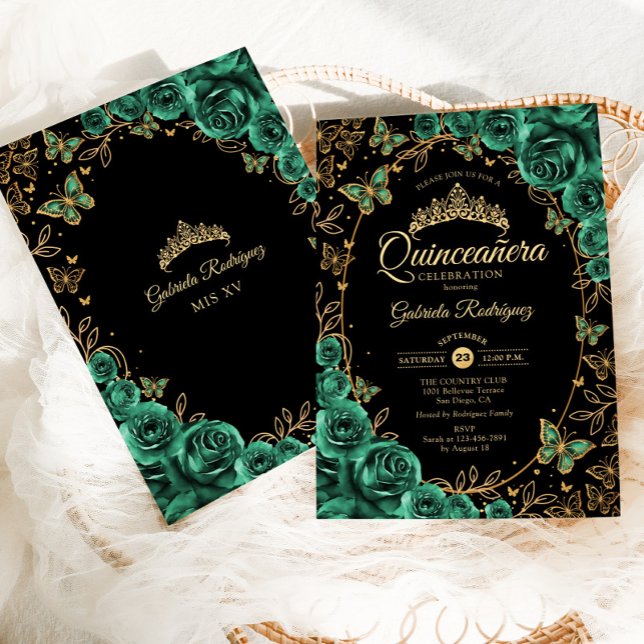 Invitation Emerald Green Gold Quinceanera (Créateur téléchargé)