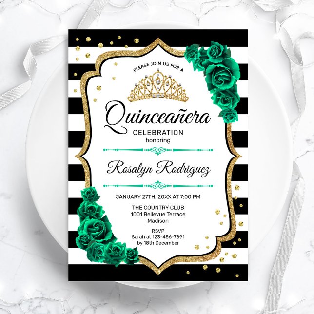 Invitation Emerald Green Gold Quinceanera (Créateur téléchargé)