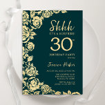 Invitation Emerald Green Gold Roses Surprise 30e anniversaire<br><div class="desc">Emerald Green Gold Floral Surprise 30th Birthday Party Invitation. Design élégant avec des roses,  fausse feuille d'or et police de script de typographie. Carte invitation tendance parfaite pour une célébration anniversaire élégante. Peut être customisé à n'importe quel âge. Invitations Zazzle imprimées ou téléchargement instantané modèle imprimable numérique.</div>