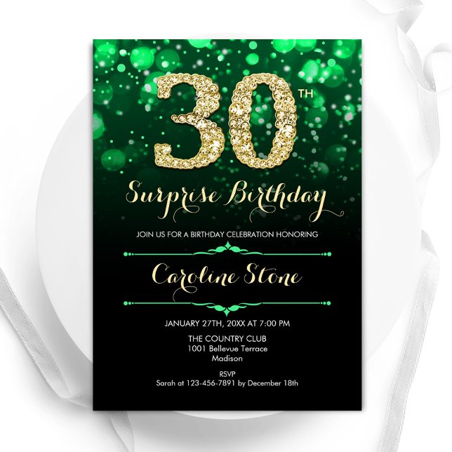 Invitation Emerald Green Gold Surprise 30e anniversaire (Créateur téléchargé)