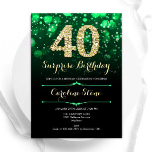 Invitation Emerald Green Gold Surprise 40e anniversaire