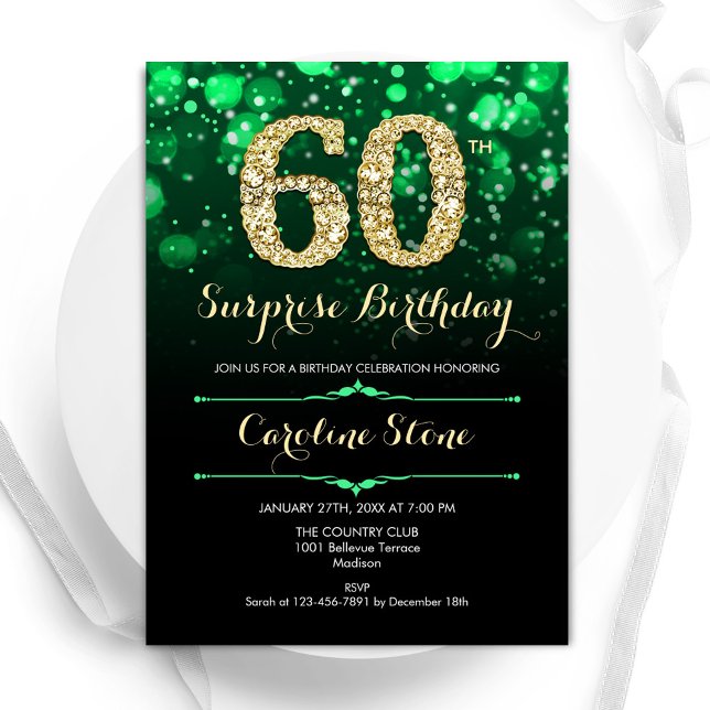 Invitation Emerald Green Gold Surprise 60e anniversaire (Créateur téléchargé)