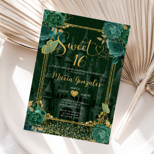 Invitation Emerald Green & Gold Sweet 16 Girl Birthday