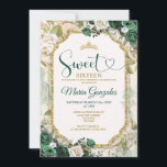 Invitation Emerald Green & Gold Sweet sixteen couronne d'anni<br><div class="desc">Sweet sixteen Emerald Green & White Birthday Invitation Mis Quince Anos,  16e anniversaire.</div>