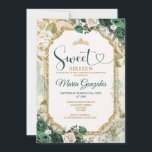 Invitation Emerald Green & Gold Sweet sixteen couronne d'anni<br><div class="desc">Sweet sixteen Emerald Green & White Birthday Invitation Mis Quince Anos,  16e anniversaire.</div>