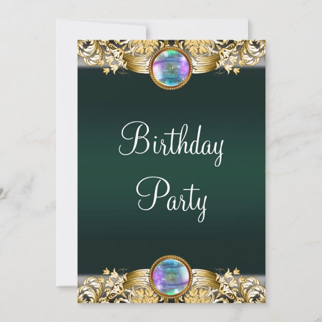 Invitation Emerald Green Gold Womans fête d'anniversaire (Devant)