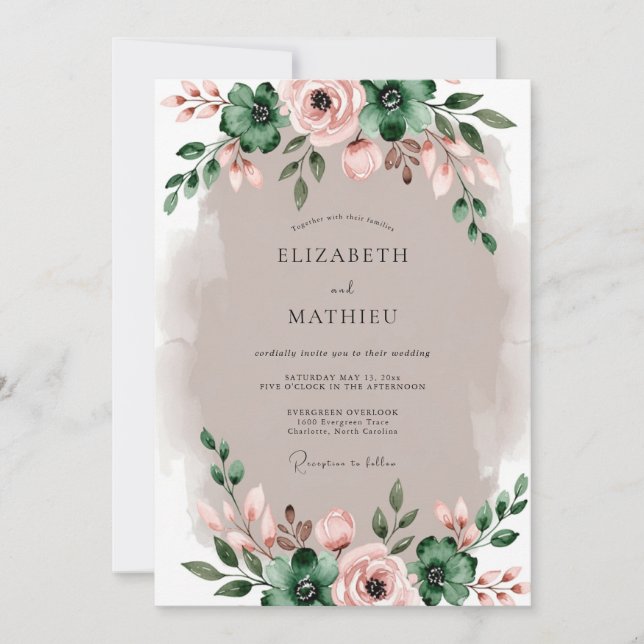 Invitation Emerald Green Graceful Rustic Wedding (Devant)