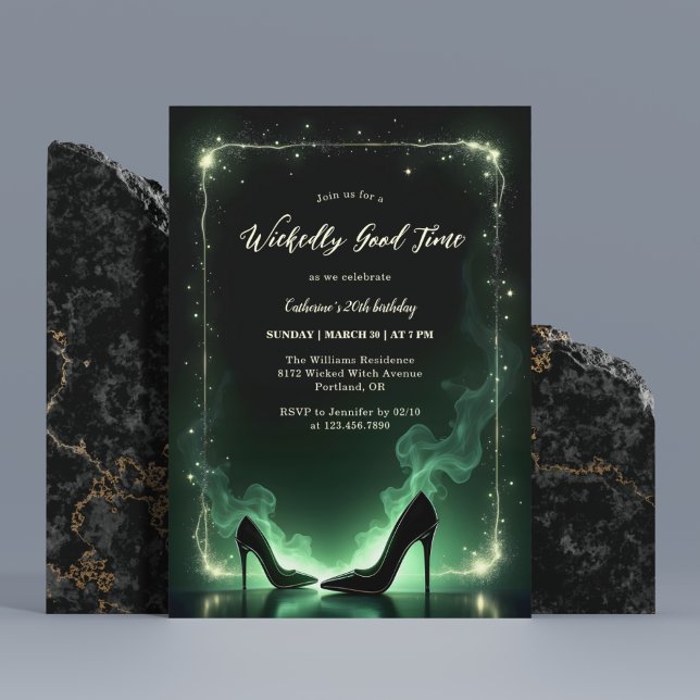 Invitation Emerald Green High Heures Mystical Wicked Annivers (Wicked Witch Themed Birthday Party Invitation – Emerald Green Mystical Design)