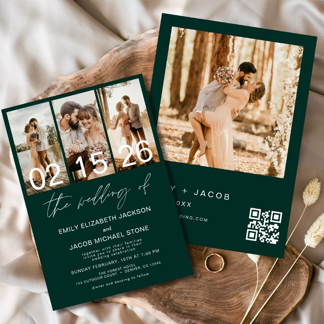 Invitation Emerald Green Le Mariage de Photo QR code Elegant (Créateur téléchargé)