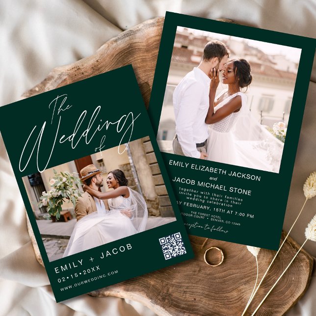 Invitation Emerald Green Le Mariage de Two Photo QR code (Créateur téléchargé)