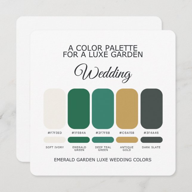 Invitation Emerald Green Luxe Wedding Color Palette Card (Devant / Derrière)