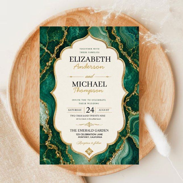 Invitation Emerald Green Marble Sage Green and Gold Agate  (Créateur téléchargé)