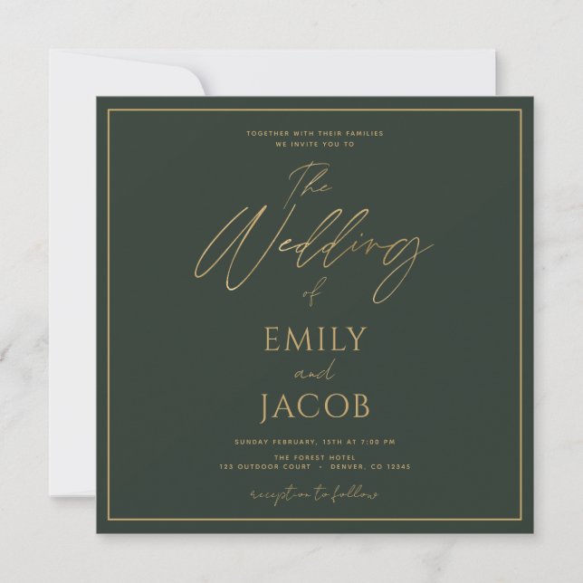 Invitation Emerald Green Mariage Typographie moderne (Devant)