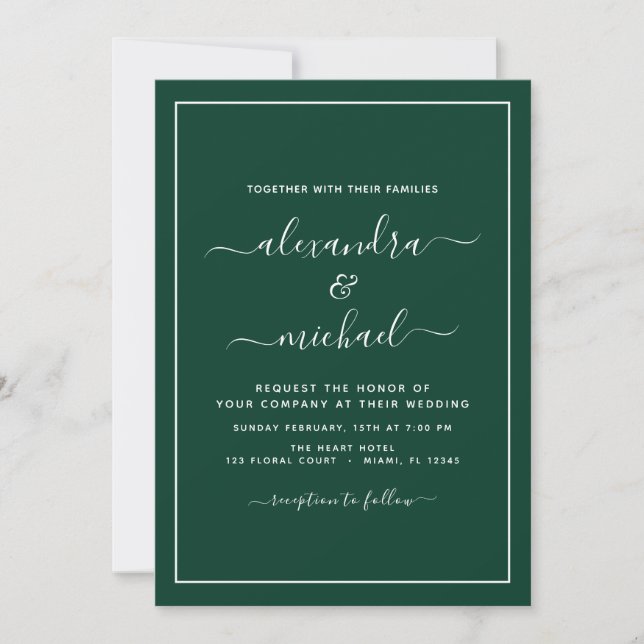 Invitation Emerald Green Mariage Typographie moderne Invitati (Devant)