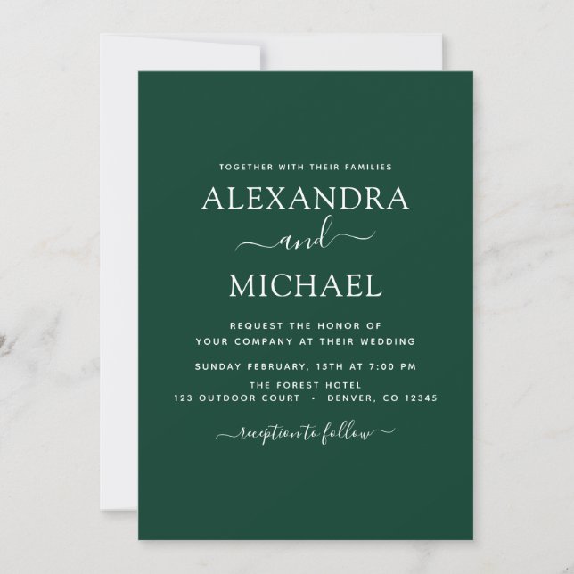 Invitation Emerald Green Mariage Typographie moderne Invitati (Devant)