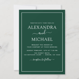 Invitation Emerald Green Mariage Typographie moderne Invitati