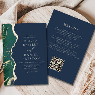 Invitation Emerald Green Marine Blue Agate Code QR Mariage