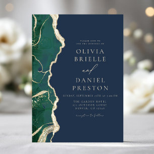 Invitation Emerald Green Marine Blue Agate Mariage Élégant