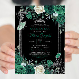 Invitation Emerald Green Mexicaine Charra Quinceanera Noir