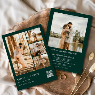 Invitation Emerald Green Minimaliste photo Code QR Mariage