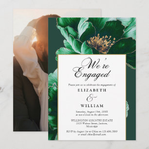 Invitation Emerald Green Modern Floral Engagement Party Photo