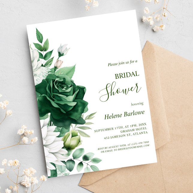 Invitation Emerald Green Moderne Élégante Fête des mariées Fl (Emerald Green Modern Elegant Floral Bridal Shower Invitation)
