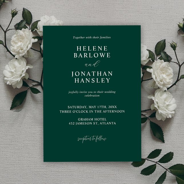 Invitation Emerald Green Moderne minimaliste Mariage (Créateur téléchargé)