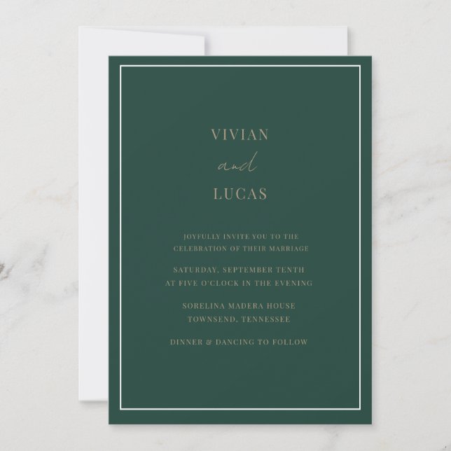 Invitation Emerald Green Moderne minimaliste Mariage (Devant)