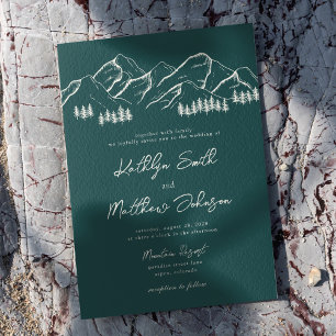 Invitation Emerald Green Mountain Pine Tree Mariage extérieur