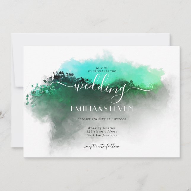 Invitation Emerald Green Mountains Mariage paysager (Devant)
