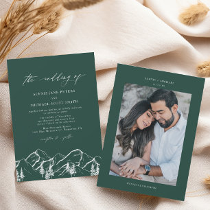 Invitation Emerald Green Mountains Outdoor Pine Tree Mariage