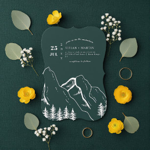Invitation Emerald Green Mountains Pine Tree Mariage extérieu