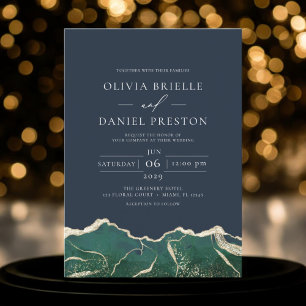 Invitation Emerald Green Navy Blue Gold Agate Mariage