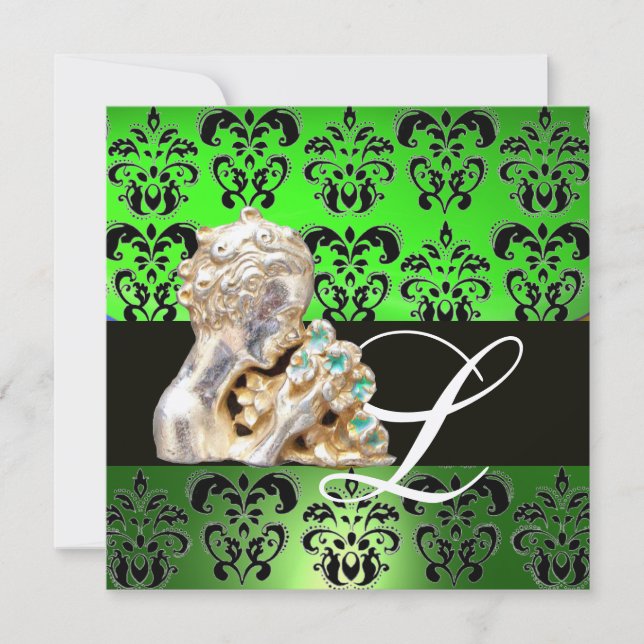 INVITATION EMERALD GREEN, NOIR, BLANC DOMMASK MONOGRAMME DE B (Devant)