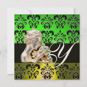 INVITATION EMERALD GREEN, NOIR, BLANC DOMMASK MONOGRAMME DE B