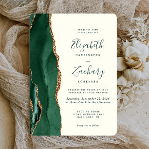 Invitation Emerald Green Or Agate Ivoire Arrondi Mariage
