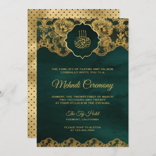 Invitation Emerald Green Or dentelle de l'or islamique Mehndi