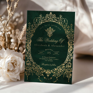 Invitation Emerald Green Ornate Emerald et or feuille Mariage