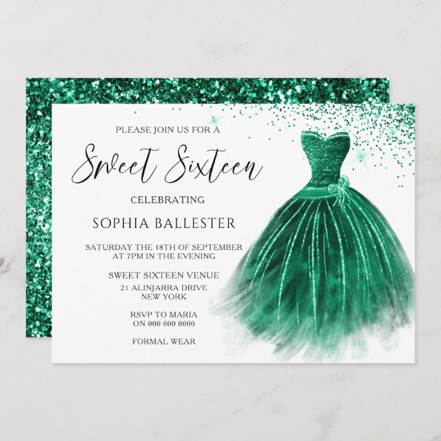 Invitation Emerald Green Parties scintillant Turquoise Gown S (Devant / Derrière)