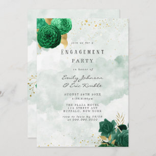 Invitation Emerald Green Peony et Gold Engagement Party