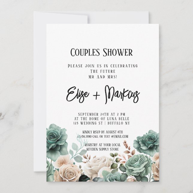 Invitation Emerald Green Peony Mariage Couples Douche (Devant)