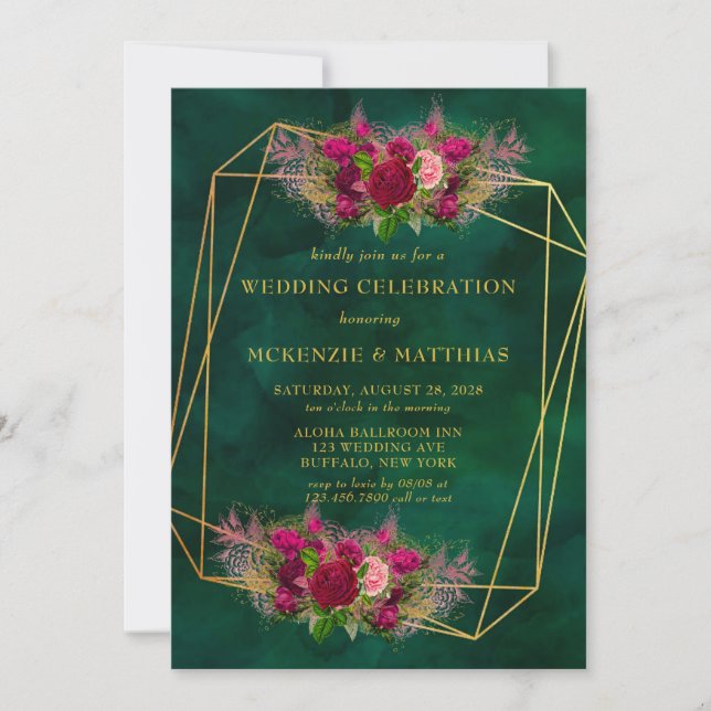 Invitation Emerald Green Peony Rose Mariage (Devant)