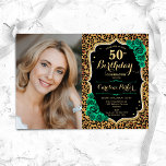 Invitation Emerald Green Photo Empreinte de léopard 50e anniv<br><div class="desc">Elégante invitation au 50e anniversaire fleurie féminine avec votre photo. Design vert noir glam avec faux or parties scintillant. Caractéristiques animal empreinte de léopard, vert émeraude roses, police de caractères et confetti. Parfait pour une fête anniversaire adulte élégante. Personnalisez avec vos propres détails. Peut être customisé pour n'importe quel âge...</div>