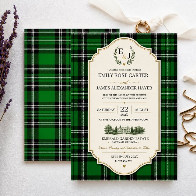 Invitation Emerald Green Plaid Elegant Scottish (Créateur téléchargé)