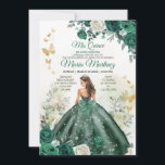 Invitation Emerald Green Princess Floral Mexican Mis Quince<br><div class="desc">ÉDITABLE Emerald Green Princess Floral Mexicain Mis Quince Invitation Élégant Hunter Green Floral Anniversaire Fille Fête Gold Butterfly Sweet 15 Anniversaire Quinceañera Invitation</div>
