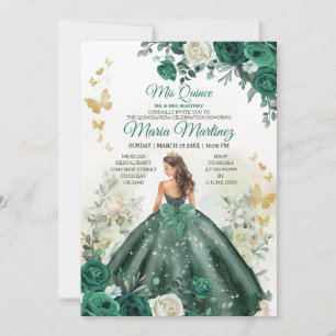 Invitation Emerald Green Princess Floral Mexican Mis Quince