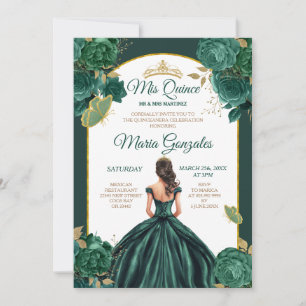 Invitation Emerald Green Princess Floral Quinceañera